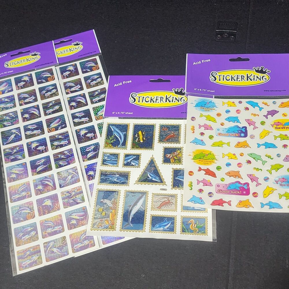 VINTAGE STICKERKING Prismatic Dolphin Ocean Life Acid Free Sticker Sheets Lot